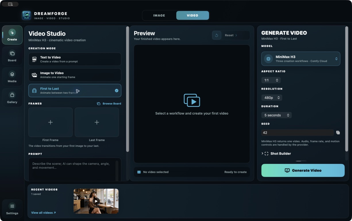 DreamForge's First to Last video workflow with two frame slots